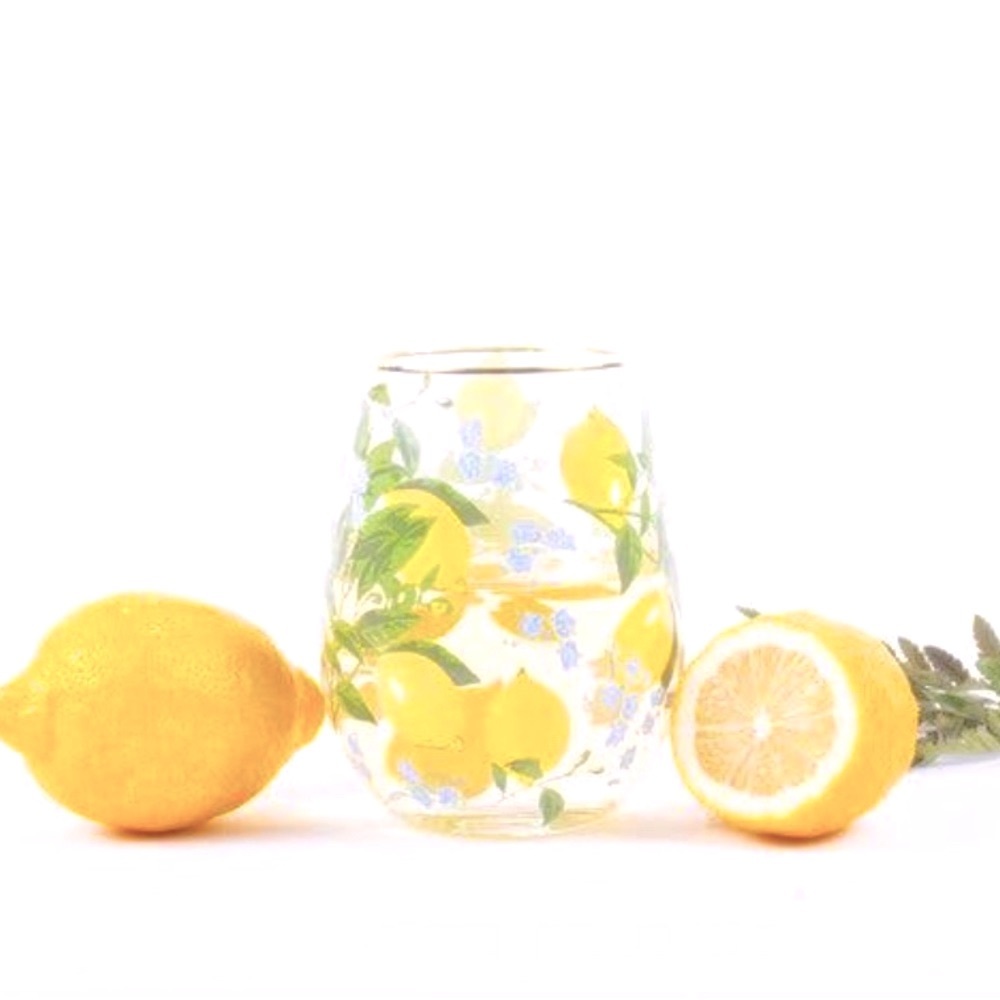 Lemon Floral Stemless Wine Glass